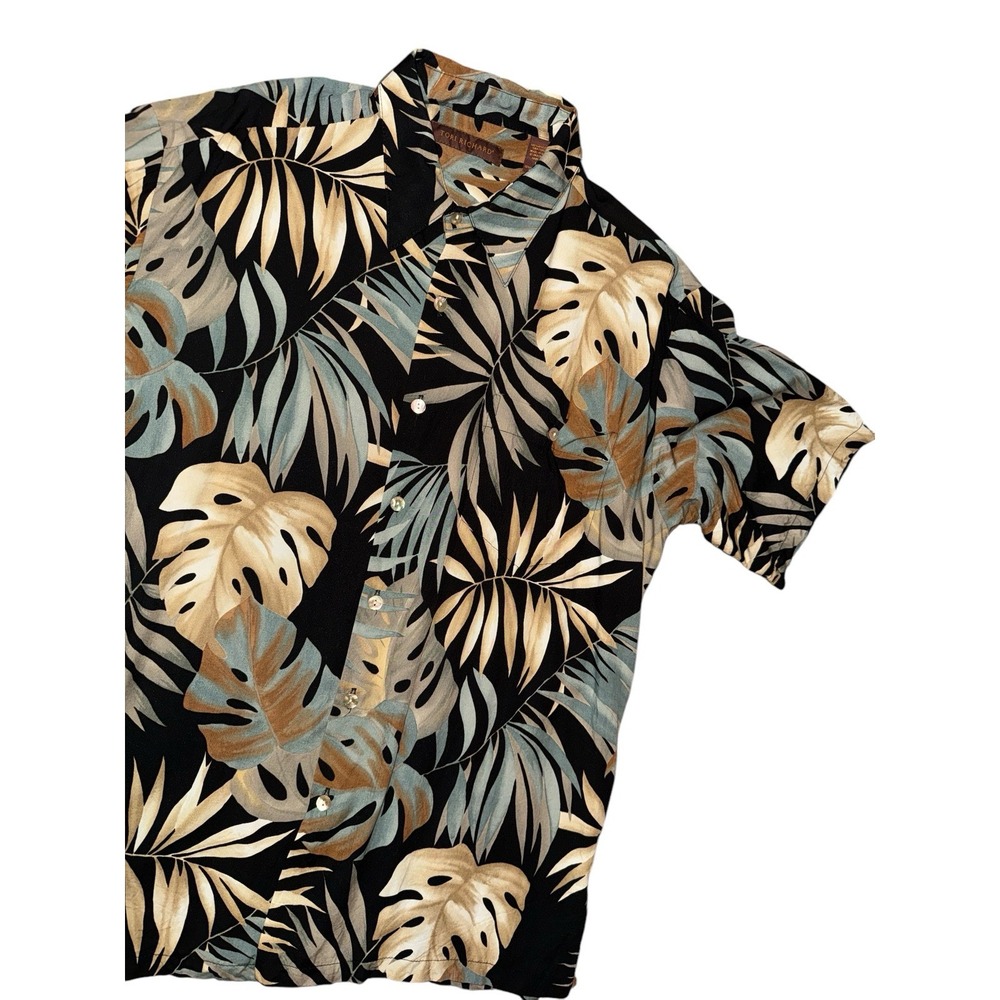 Tori Richard Shirt Mens Large Black Floral Hawaiian Tiki Camp Resort Cruise Wear